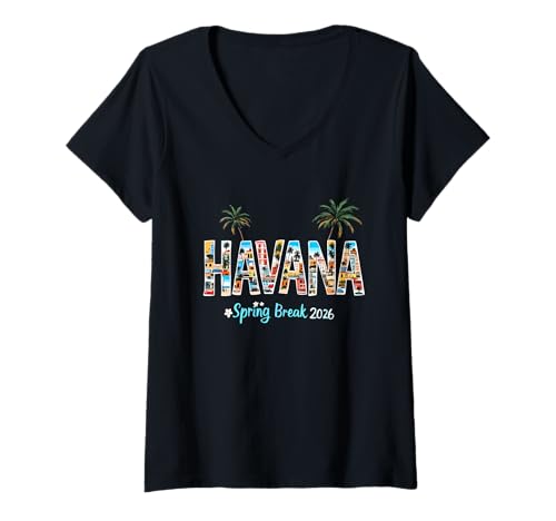 Damen Havanna Kuba Spring Break 2026 Urlaubsreisen T-Shirt mit V-Ausschnitt Damen Havanna Kuba Spring Break 2026 Urlaubsreisen T-Shirt mit V-Ausschnitt von Havana Cuba Travel SB SPRING BREAK 2026