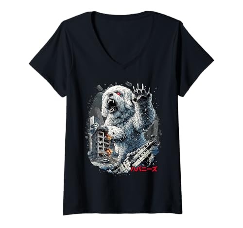 Damen Lustiger Havaneser Hund Kaiju Monster Japanisch T-Shirt mit V-Ausschnitt Damen Lustiger Havaneser Hund Kaiju Monster Japanisch T-Shirt mit V-Ausschnitt von Havanese Dog Kaiju Monster Clothing