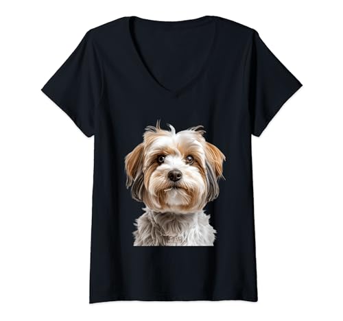 Damen Havaneser T-Shirt mit V-Ausschnitt Damen Havaneser T-Shirt mit V-Ausschnitt von Havanese Face Design