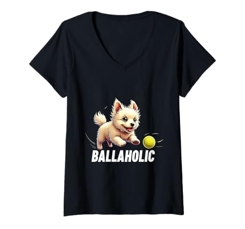 Damen Lustiger Ballaholischer Havaneser Hund jagt kubanischer Bichonball T-Shirt mit V-Ausschnitt von Havanese Fun Designs