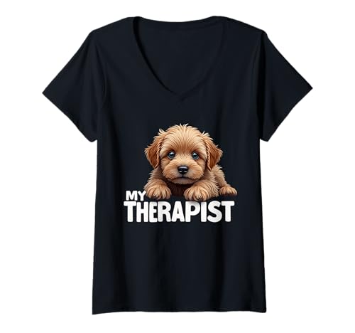 Damen Lustiger Havanesischer Welpe My Therapist Cuban Bichon Dog T-Shirt mit V-Ausschnitt von Havanese Fun Designs