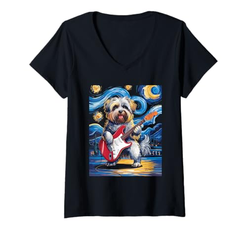 Damen Sternennacht Havaneser T-Shirt mit V-Ausschnitt Damen Sternennacht Havaneser T-Shirt mit V-Ausschnitt von Havanese Guitar