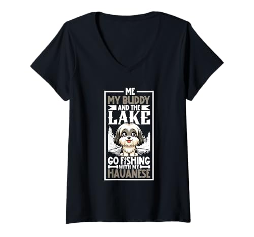 Damen Angeln und Havaneser T-Shirt mit V-Ausschnitt Damen Angeln und Havaneser T-Shirt mit V-Ausschnitt von Havaneser Designs