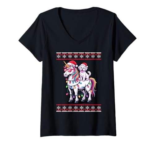 Damen Christmas Havanese Unicorn Sunglasses Havaneses T-Shirt mit V-Ausschnitt Damen Christmas Havanese Unicorn Sunglasses Havaneses T-Shirt mit V-Ausschnitt von Havaneses Havanese Dog Lover Gifts