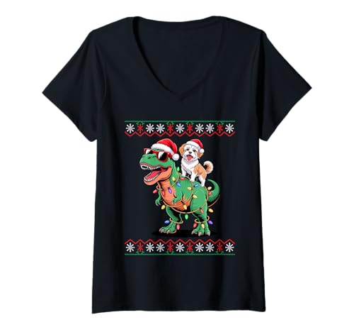 Damen Weihnachten Havanese T-Rex Dinosaurier Havaneses T-Shirt mit V-Ausschnitt Damen Weihnachten Havanese T-Rex Dinosaurier Havaneses T-Shirt mit V-Ausschnitt von Havaneses Havanese Dog Lover Gifts