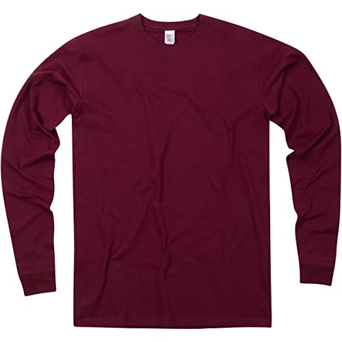 Have It Tall Mens Stretch Cotton Long Sleeve T-Shirt, Herren Long-Shirt Langarm Baumwolle Stretch, Burgundy Medium Tall von Have It Tall