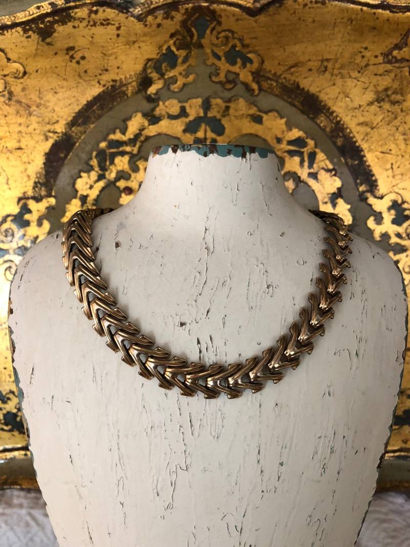 Mid Century Link Halskette Halsband 12 K Gold Füllen 15" von HavenbytheSea