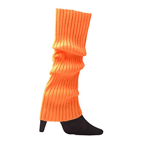 Haveratio Damen 80er fluoreszierende Neonfarbene Strick-Beinlinge, gerippte, fußlose Socken, Strümpfe, Halloween-Tanzparty-Accessoires, orange von Haveratio