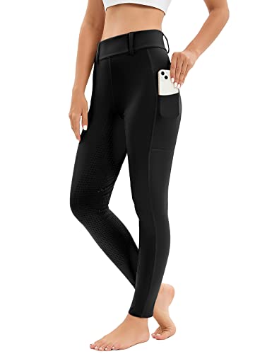 Reitleggings Damen Vollbesatz mit Handytasche, High Waist Reithose Damen Mädchen Stretch mit Gürtelschlaufen Schwarz S von Havideto