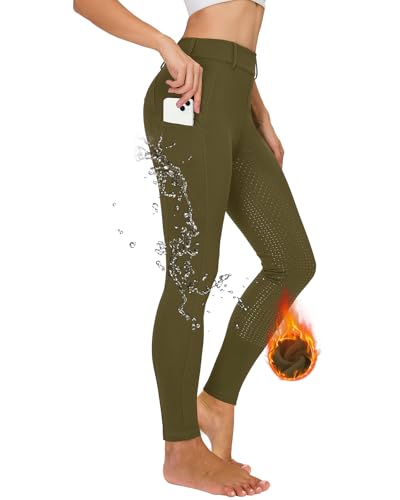 Winter Reitleggings Damen Vollbesatz Thermo Reithose Damen Fleece Gefüttert Wasserdicht mit Handytasche Gürtelschlaufen Braun XL von Havideto