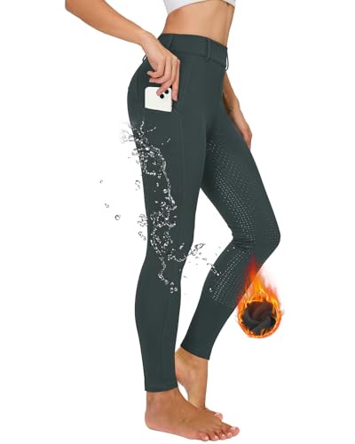 Winter Reitleggings Damen Vollbesatz Thermo Reithose Damen Fleece Gefüttert Wasserdicht mit Handytasche Gürtelschlaufen Grau M von Havideto