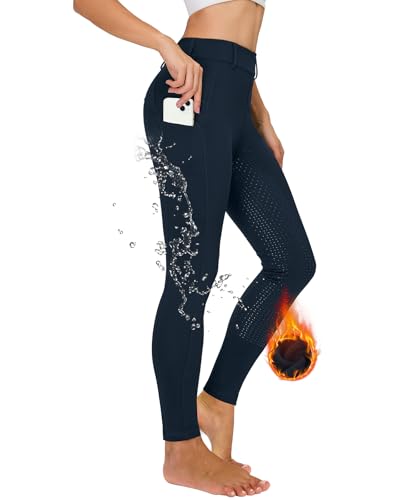 Winter Reitleggings Damen Vollbesatz Thermo Reithose Damen Fleece Gefüttert Wasserdicht mit Handytasche Gürtelschlaufen Marine Blau S von Havideto