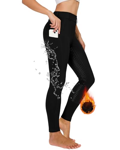 Winter Reitleggings Damen Vollbesatz Thermo Reithose Damen Fleece Gefüttert Wasserdicht mit Handytasche Gürtelschlaufen Schwarz S von Havideto