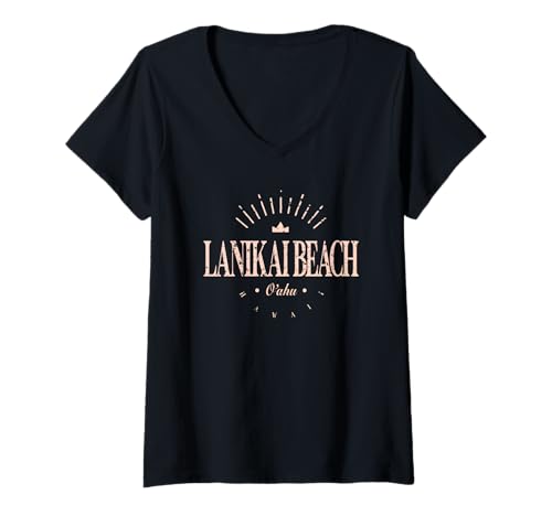 Damen Lanikai Beach Hawaii | Lanikai Beach Oahu HI Modern T-Shirt mit V-Ausschnitt Damen Lanikai Beach Hawaii | Lanikai Beach Oahu HI Modern T-Shirt mit V-Ausschnitt von Hawaii Contemporary Designs