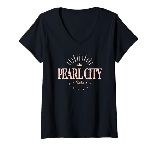 Damen Perlenstadt Hawaii | Perlenstadt Oahu HI Modern T-Shirt mit V-Ausschnitt Damen Perlenstadt Hawaii | Perlenstadt Oahu HI Modern T-Shirt mit V-Ausschnitt von Hawaii Contemporary Designs