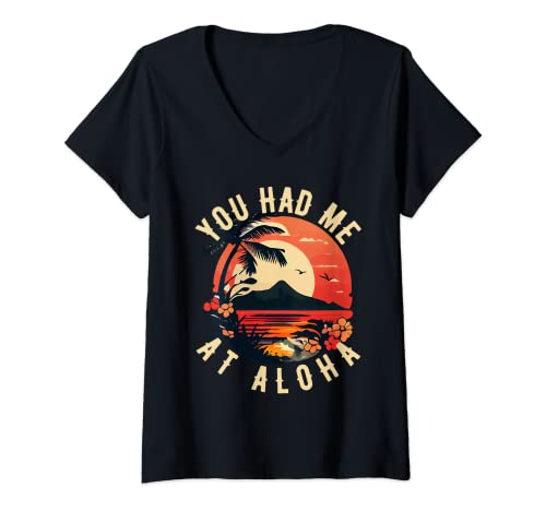 Damen Lustiges Hawaii-Tiki-T-Shirt mit Aufschrift "You Had me at Aloha", Luau T-Shirt mit V-Ausschnitt Damen Lustiges Hawaii-Tiki-T-Shirt mit Aufschrift "You Had me at Aloha", Luau T-Shirt mit V-Ausschnitt von Hawaii Designs By ShirtZilla