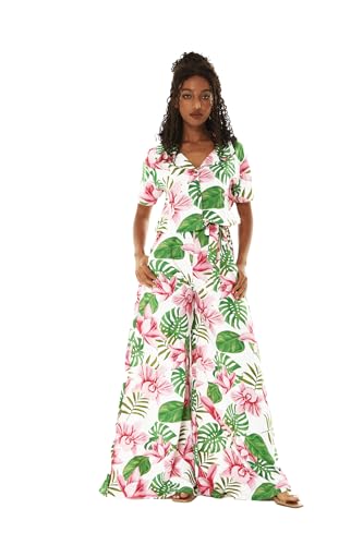 Damen Hawaii-Jumpsuit mit weitem Bein und Taschen in Lotus und Orchidee, Lotus und Orchidee, XX-Large von Hawaii Hangover