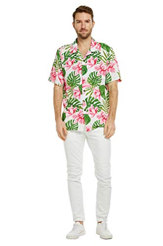 Hawaii Hangover Herren Hawaii Hemd Aloha Hemd einfach Blue Leaves - Weiß - XX-Large von Hawaii Hangover