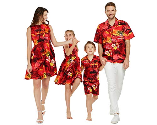 Matchable Family Hawaiian Luau Herren Damen Mädchen Junge Kleidung in Sonnenuntergang Rot, Frauen Fit und Flare, Groß von Hawaii Hangover