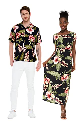 Passendes Paar-Hawaii-Hemd oder Maxi-Kleid in Schwarz Rafelsia, Damen Schwarz Rafelsia, XX-Large von Hawaii Hangover