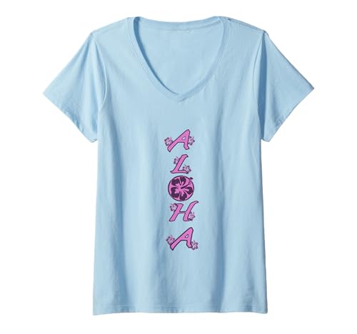 Damen Aloha Hawaii Aloha Flower hawaiianischer rosa Hibiskus helle Farbe T-Shirt mit V-Ausschnitt Damen Aloha Hawaii Aloha Flower hawaiianischer rosa Hibiskus helle Farbe T-Shirt mit V-Ausschnitt von Hawaii Pink hibiscus flowers Aloha
