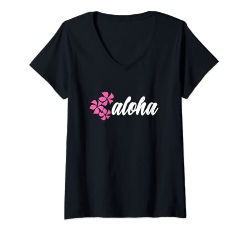 Damen Aloha Pink Plumeria Hawaii Vacation T-Shirt mit V-Ausschnitt Damen Aloha Pink Plumeria Hawaii Vacation T-Shirt mit V-Ausschnitt von Hawaii Plumeria Designs