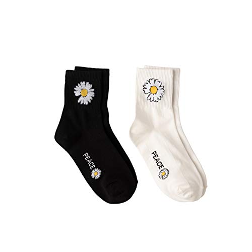 Hawaii Sisters Süße Gänseblümchen-Socken, lustige Blumen-Socken (2 Paar), gemütliche und bequeme Crew-Socken für Damen, Weiß und Schwarz, Einheitsgröße von Hawaii Sisters