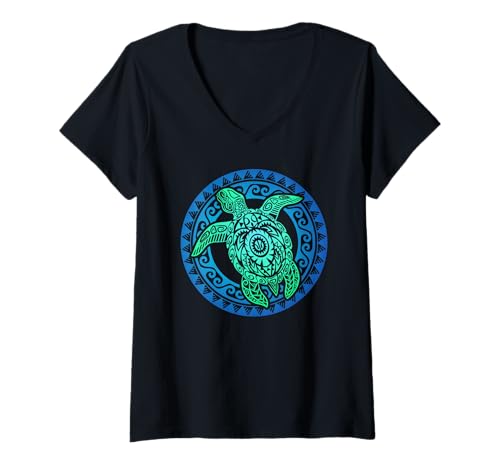 Damen Schildkröte im hawaiianischen Stammesstil, polynesische Sonne, hawaiianische Maori T-Shirt mit V-Ausschnitt Damen Schildkröte im hawaiianischen Stammesstil, polynesische Sonne, hawaiianische Maori T-Shirt mit V-Ausschnitt von Hawaii Tribal Turtle Polynesian Sun Maori Cool
