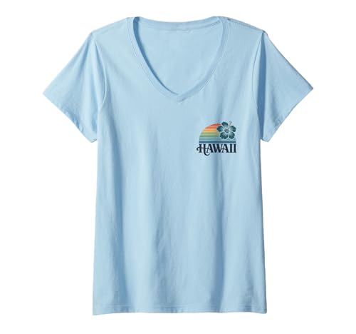 Damen Hawaii Vintage Retro Hibiskus Blume Aloha Strand Surfen T-Shirt mit V-Ausschnitt Damen Hawaii Vintage Retro Hibiskus Blume Aloha Strand Surfen T-Shirt mit V-Ausschnitt von Hawaii Vintage Retro Graphic Insel Designs