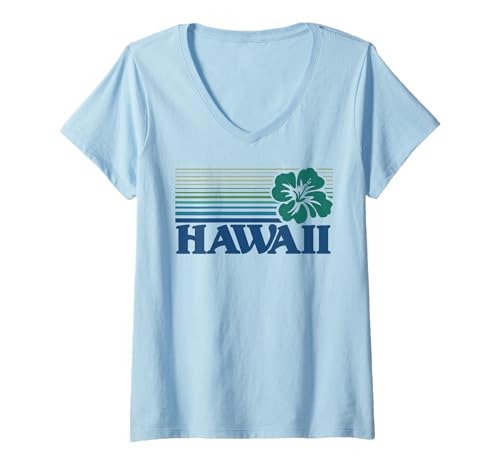 Damen Hawaii Vintage Retro Hibiskus Blume Aloha Strand Surfen T-Shirt mit V-Ausschnitt Damen Hawaii Vintage Retro Hibiskus Blume Aloha Strand Surfen T-Shirt mit V-Ausschnitt von Hawaii Vintage Retro Graphic Insel Designs