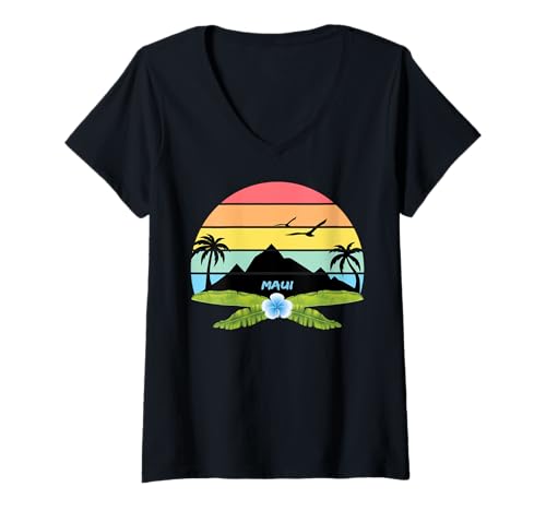 Damen Maui Palmen Insel Blumen Urlaub auf Hawaii Souvenir Strand T-Shirt mit V-Ausschnitt Damen Maui Palmen Insel Blumen Urlaub auf Hawaii Souvenir Strand T-Shirt mit V-Ausschnitt von Hawaii ist endgeil