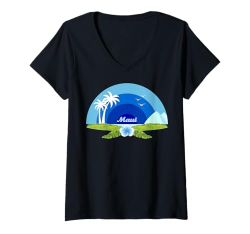 Damen Maui Palmen Insel Blumen Urlaub auf Hawaii Strand Souvenir T-Shirt mit V-Ausschnitt Damen Maui Palmen Insel Blumen Urlaub auf Hawaii Strand Souvenir T-Shirt mit V-Ausschnitt von Hawaii ist endgeil