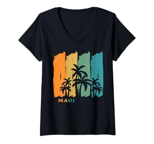 Damen Maui Palmen wiegen Sich im Wind Strand Urlaub auf Hawaii T-Shirt mit V-Ausschnitt Damen Maui Palmen wiegen Sich im Wind Strand Urlaub auf Hawaii T-Shirt mit V-Ausschnitt von Hawaii ist endgeil