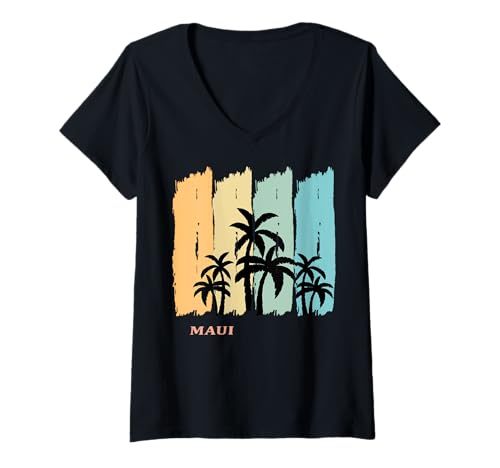 Damen Maui Palmen wiegen Sich im Wind Urlaub auf Hawaii Strand T-Shirt mit V-Ausschnitt Damen Maui Palmen wiegen Sich im Wind Urlaub auf Hawaii Strand T-Shirt mit V-Ausschnitt von Hawaii ist endgeil