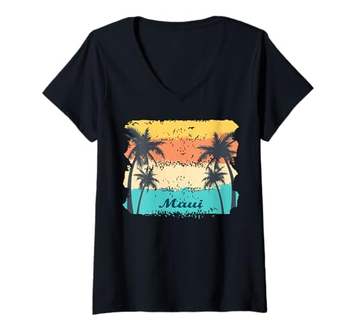 Damen Maui Strand Palmen wiegen sich im Wind Urlaub auf Hawaii T-Shirt mit V-Ausschnitt Damen Maui Strand Palmen wiegen sich im Wind Urlaub auf Hawaii T-Shirt mit V-Ausschnitt von Hawaii ist endgeil