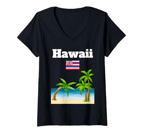 Damen Hawaii Staatsflagge Tropische Strand Palme Souvenir T-Shirt mit V-Ausschnitt Damen Hawaii Staatsflagge Tropische Strand Palme Souvenir T-Shirt mit V-Ausschnitt von Hawaii souvenir Hawaiian state flag apparel