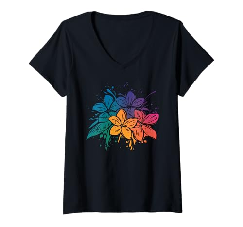 Damen Plumeria Frangipani Blume Hawaii Maui Aloha Surfer T-Shirt mit V-Ausschnitt Damen Plumeria Frangipani Blume Hawaii Maui Aloha Surfer T-Shirt mit V-Ausschnitt von Hawaiian Dreams