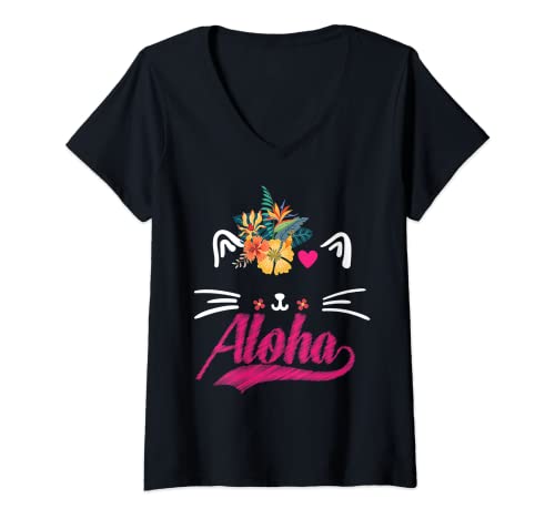 Damen Hawaii Katze Aloha T-Shirt mit V-Ausschnitt Damen Hawaii Katze Aloha T-Shirt mit V-Ausschnitt von Hawaiianische Katze Bblume