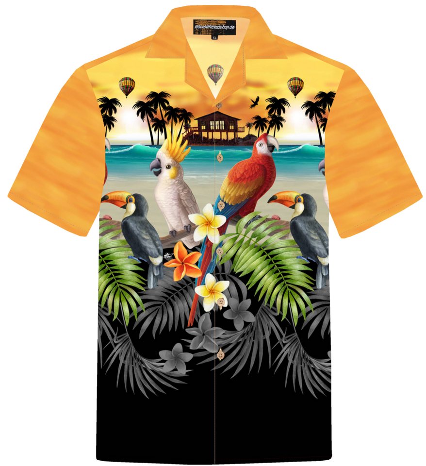 Hawaiihemdshop.de Hawaiihemd Hawaiihemdshop Hawaii Hemd Herren Baumwolle Kurzarm Papageien von Hawaiihemdshop.de