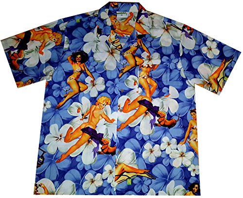 Hawaiihemd/Hawaii Hemd „Flower Girls (Blue)“ / 100% Baumwolle/Größe S – 6XL / blau/Blüten/Blumen/Pin-Up von Hawaiihemdshop