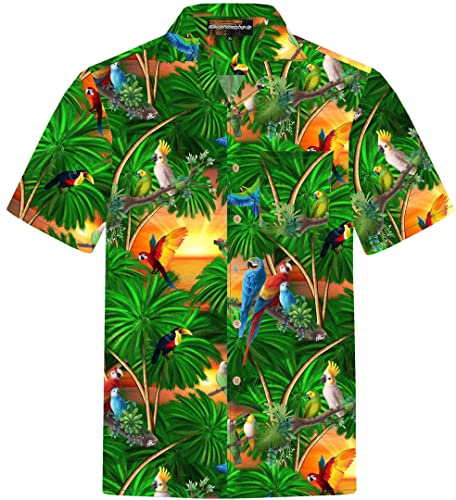 Hawaiihemdshop Hawaii Hemd | Männer | Baumwolle | Größe S - 8XL | Kurzarm | Hawaiihemden | Papageien | Papagei | Schildkröten | Palmen | Meer | Blüten | Aloha | Kokosnuss-Knöpfe | Hawaiihemd Herren von Hawaiihemdshop