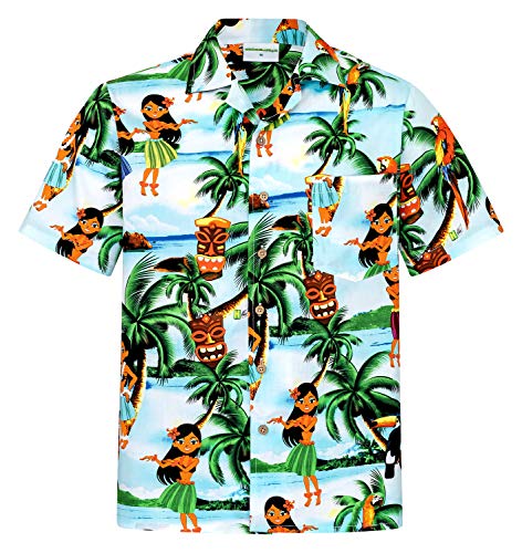 Hawaiihemdshop Hawaiihemd | Herren | Baumwolle | Größe S - 8XL | Brusttasche | Türkis | Kurzarm | Palmen | Hawaii-Shirt | Girls | Aloha | Kokosnuss-Knöpfe von Hawaiihemdshop