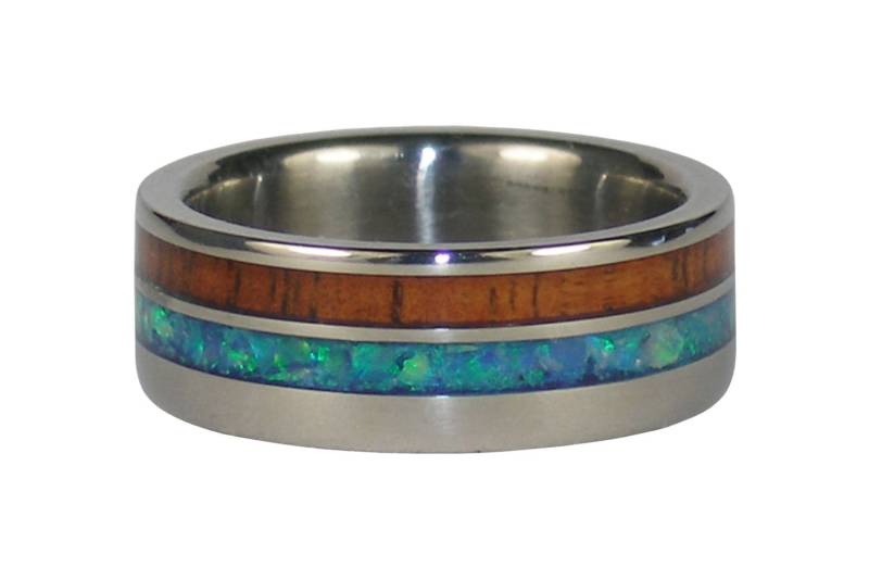 Benutzerdefinierte Ring Koa Holz Mit Blauen Opal von Hawaiititanium