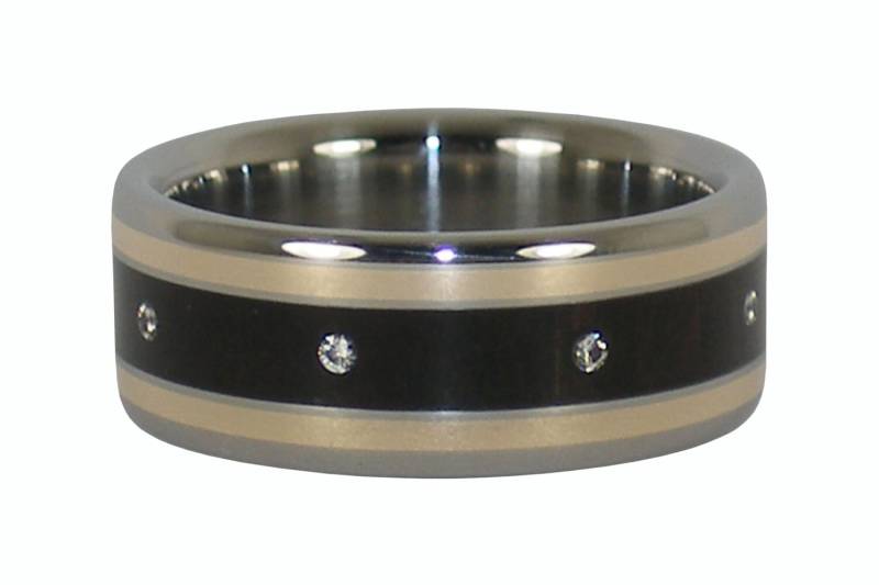 Blackwood Ring Mit Acht Diamanten Und 14K Gold Inlay von Hawaiititanium