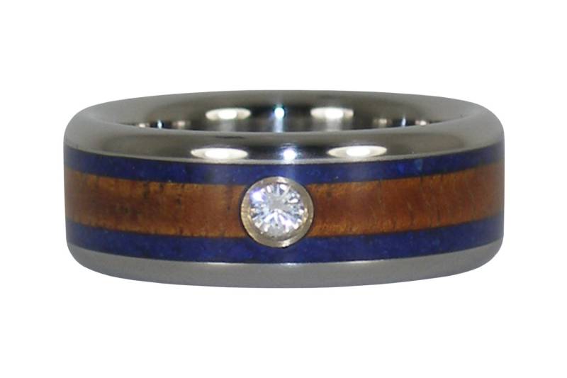 Diamant-Ring Mit Koa Holz Und Lapislazuli von Hawaiititanium