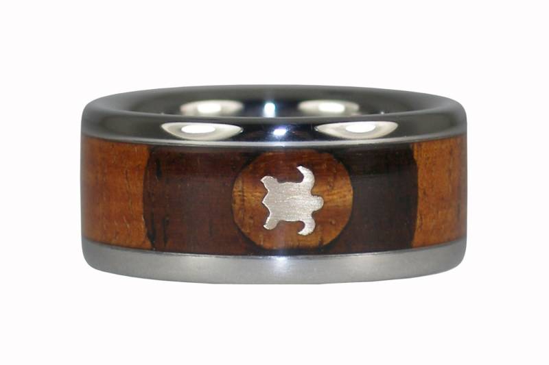 Gold Schildkröte Milo Holz Titanring von Hawaiititanium