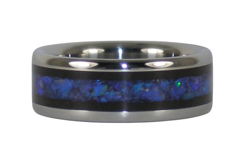 Indigo Blau Opal Und Schwarzem Holz Titanring von Hawaiititanium