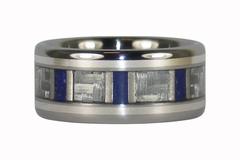 Lapis Und Weißen Kohlefaser-Titan-Ring von Hawaiititanium