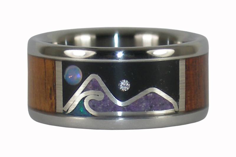 Opal Und Diamant-Koa Holz-Hawaii-Ring von Hawaiititanium