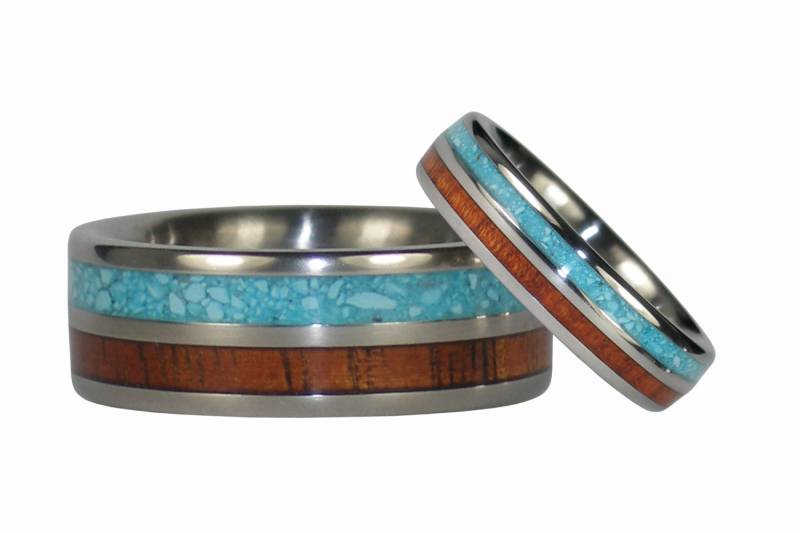 Passende Türkis Und Koa Titanringe von Hawaiititanium